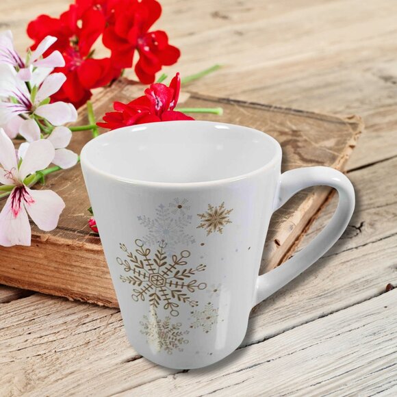 White Christmas Gold Snowflake Ceramic Mug - Picture 1 of 2